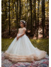 Cap Sleeves Champagne Satin Tulle Flower Girl Dress Party Dress